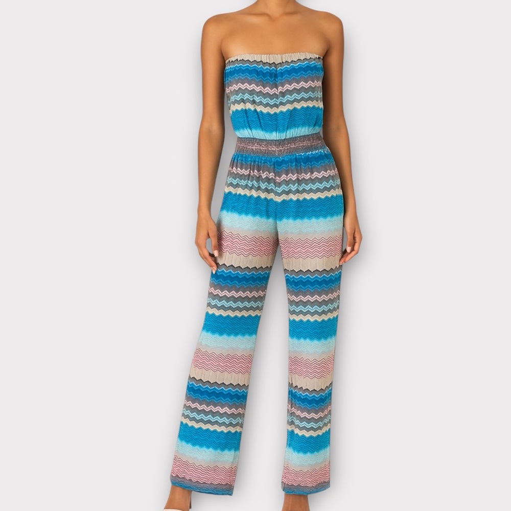 Karina Grimaldi Women’s Jumpsuit Small Strapless Wide Leg Mermaidcore Rainbow